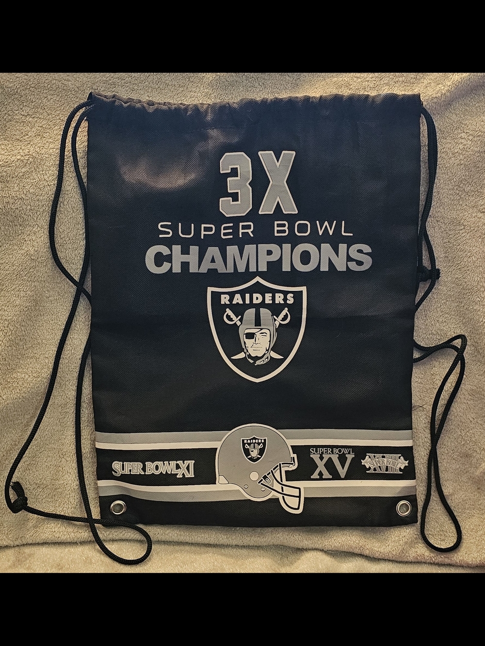 Raiders Black 3X Super Bowl Champions Drawstring Backpack